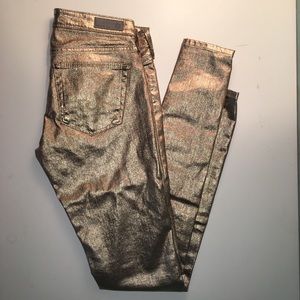 AG Adriano Goldshmeid Skinny Jean in Metallic Gold